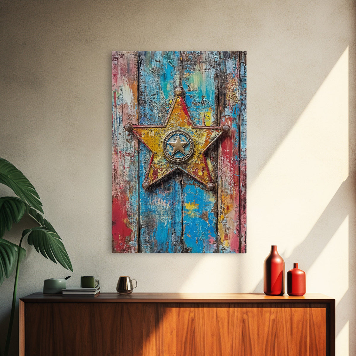 Texas Star, Western Badge, Distressed Metal Art, Cowboy Decor, Canvas Print, Rustic Wall Art, Southwest Wall Art, Vintage Decor