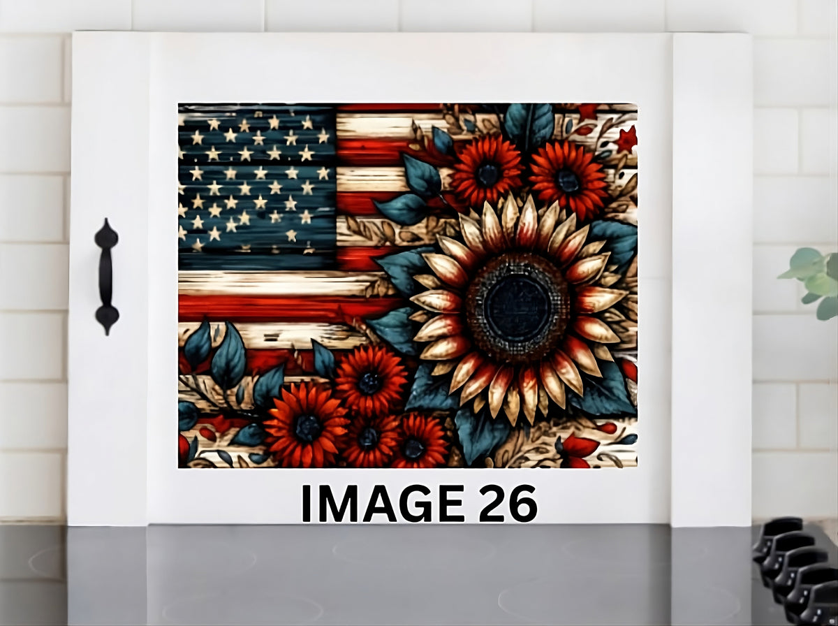 Patriotic Sunflower Stove Cover | American Flag Noodle Board | Rustic Farmhouse Kitchen Decor — product image