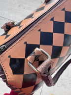 Caramel Espresso Checkered Speedy Western Genuine Leather Purse with optional wallet