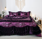 Tache Satin Ruffle Dark Purple Floral Midnight Bloom Comforter (BM-6438)
