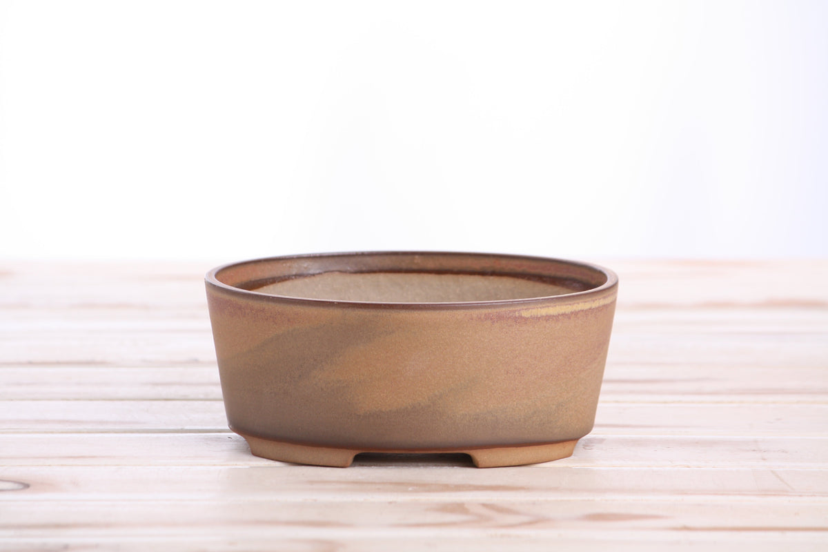 Oval A Bonsai Pot 6 Inch – Straight‑Sided Oval Ceramic Bonsai & Succulent Planter, High‑Fired Frost‑Proof Stoneware with Drainage & Wiring Holes, Handmade in USA (Deep Stone)