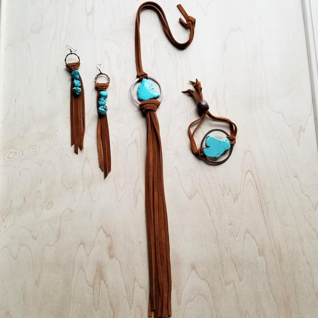 Turquoise Bracelet w/ Stone Slab & Adjustable Ties 010i