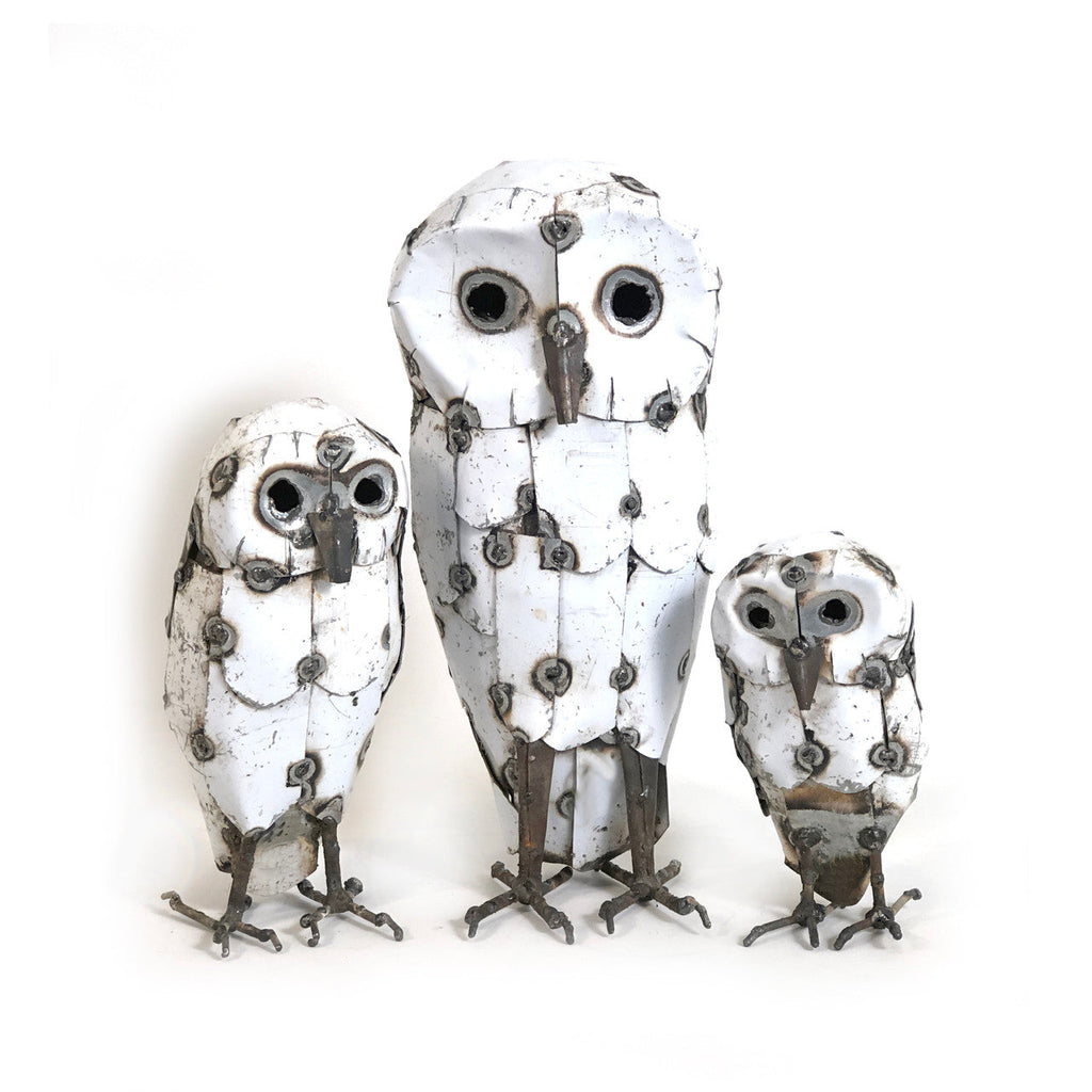 Snowy White Owls - Recycled Metal
