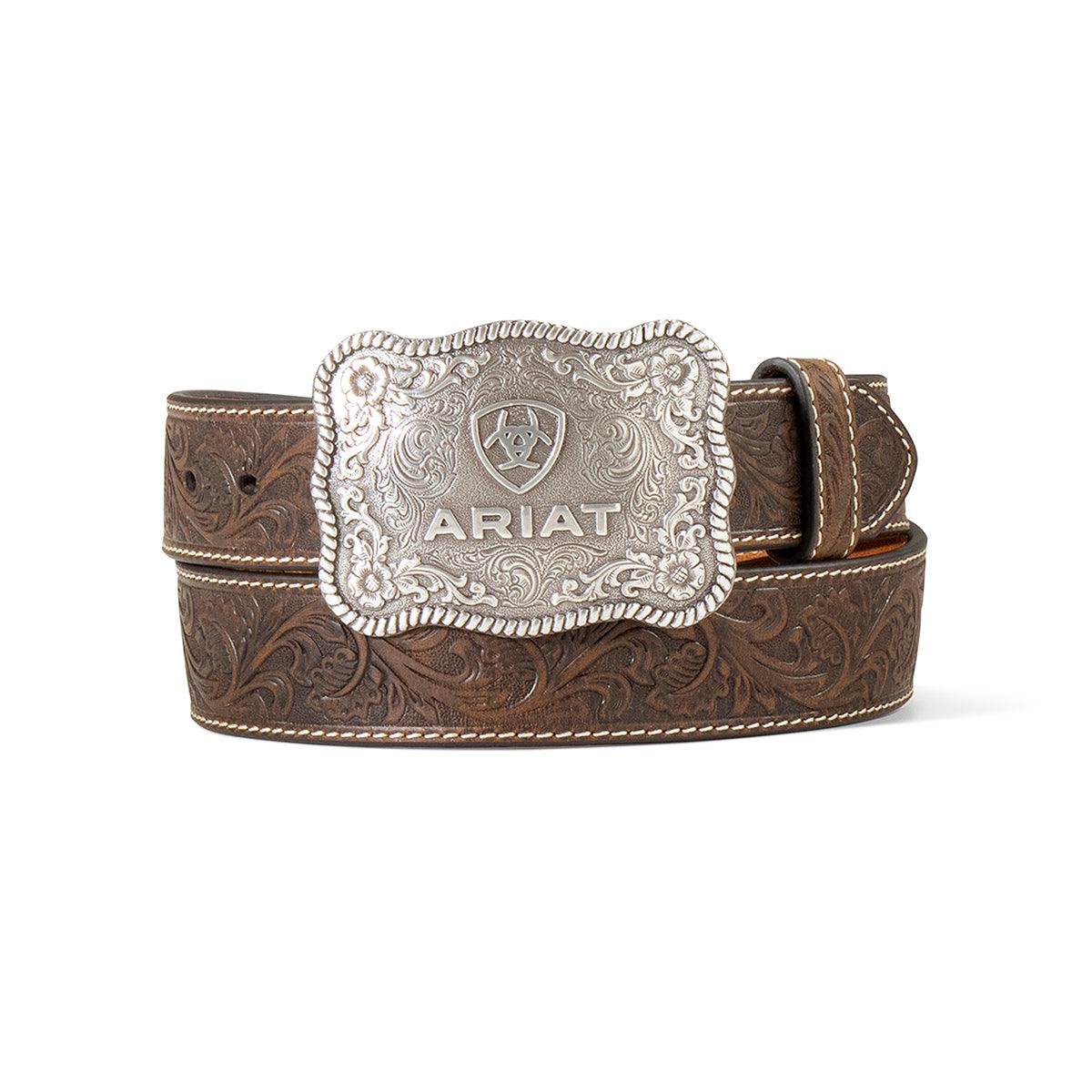 Ariat Mens Belt 1 1/2" Floral Embossed Aged Bark - A1020444