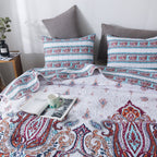 DaDa Bedding White Blue Floral Paisley Quilt Set
