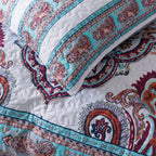 DaDa Bedding White Blue Floral Paisley Quilt Set