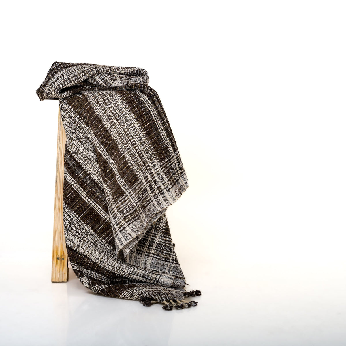 Brown Indian Wool Throw Blanket, Handwoven Couch Coverlet with Rustic Reading Chair Accent - SPHENE