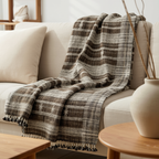 Brown Indian Wool Throw Blanket, Handwoven Couch Coverlet with Rustic Reading Chair Accent - SPHENE