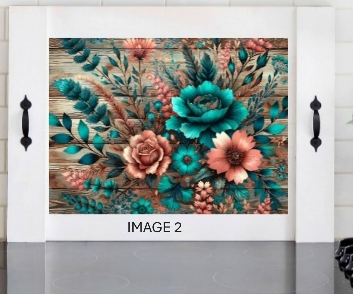 Teal & Coral Floral Stove Cover Noodle Board | Rustic Farmhouse Flower Kitchen Decor | Gift for Mom — product image