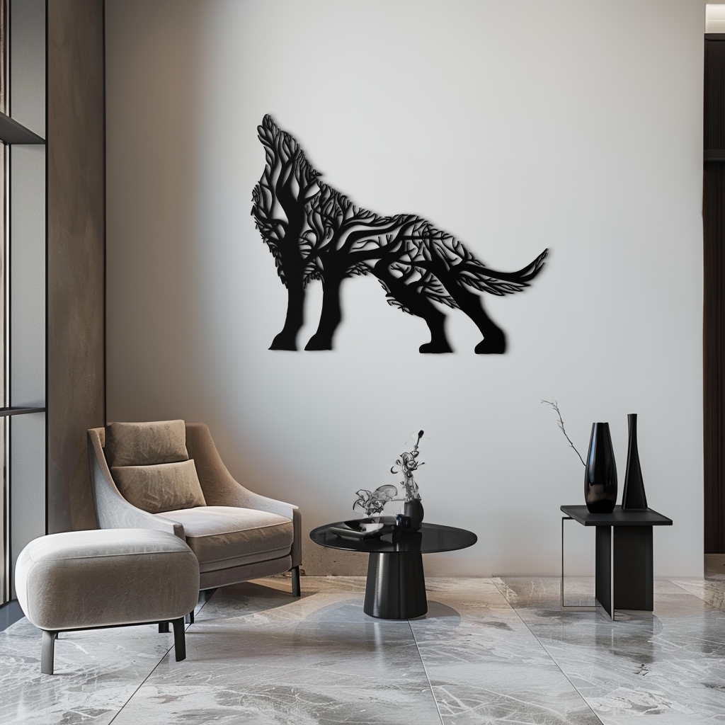 Tree Wolf Metal Wall Art - Nature-Inspired Wildlife Decor- KAF263