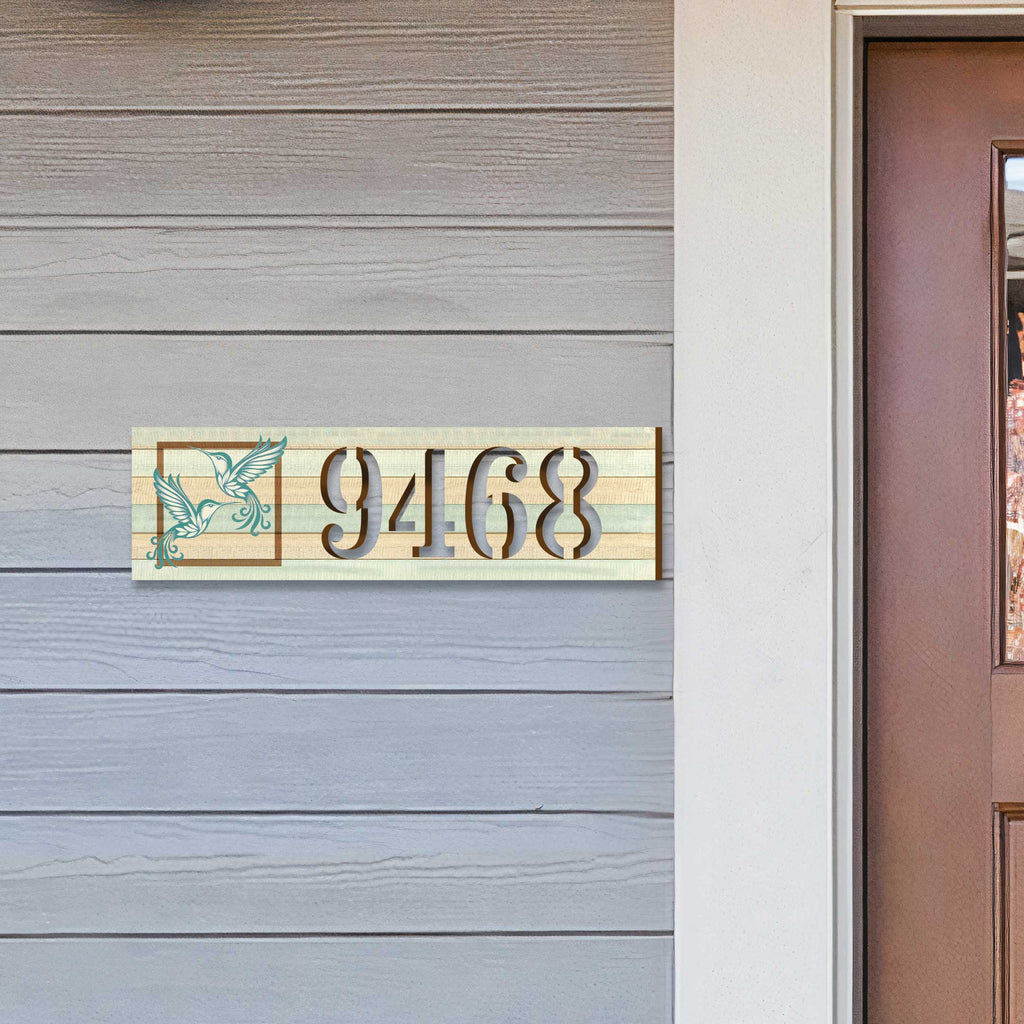 Hummingbird Couple House Number Sign – Handcrafted Wooden Address Plaque for Porch, Entryway, or Garden – Custom Home Handcrafted Wooden Address Sign MA989831