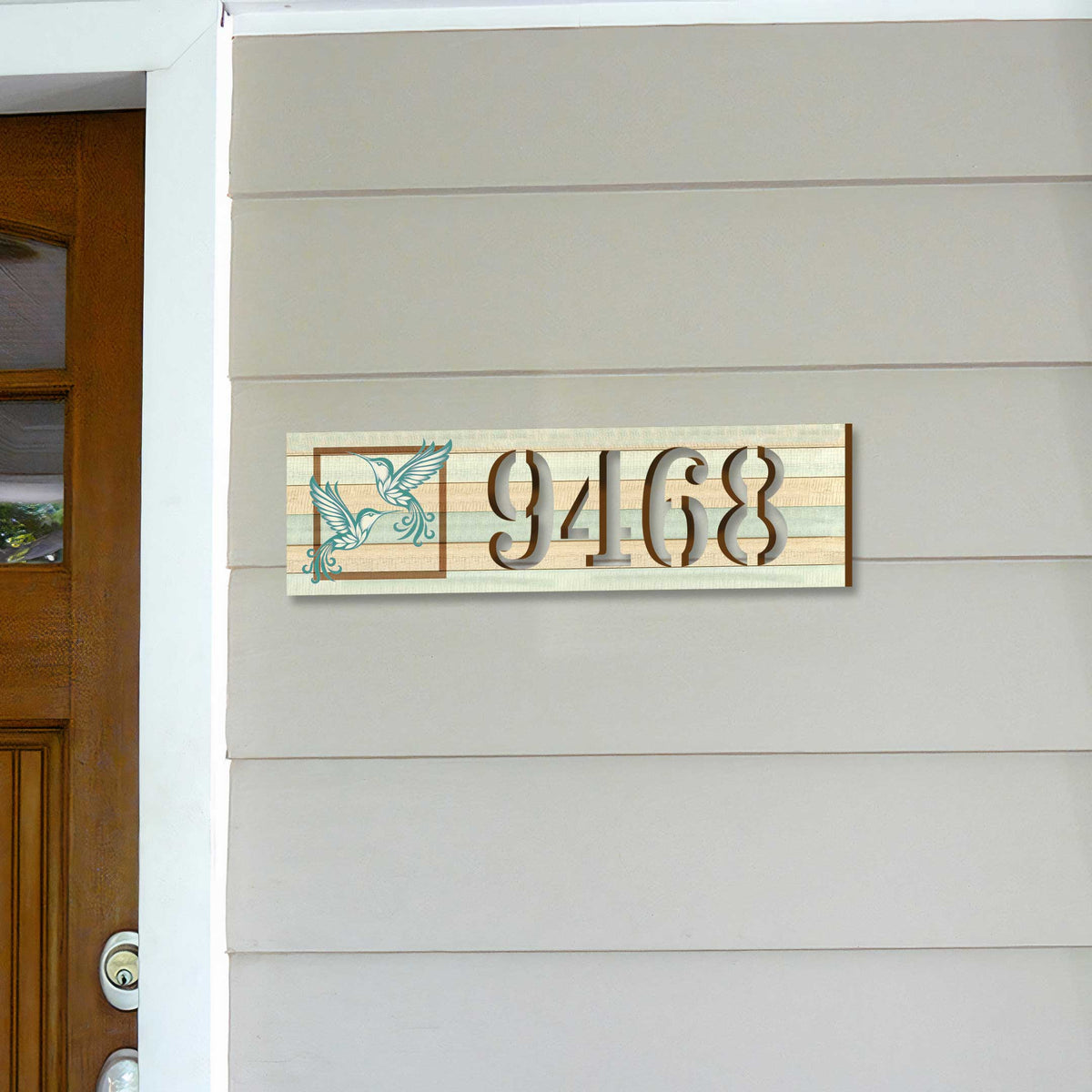 Hummingbird Couple House Number Sign – Handcrafted Wooden Address Plaque for Porch, Entryway, or Garden – Custom Home Handcrafted Wooden Address Sign MA989831