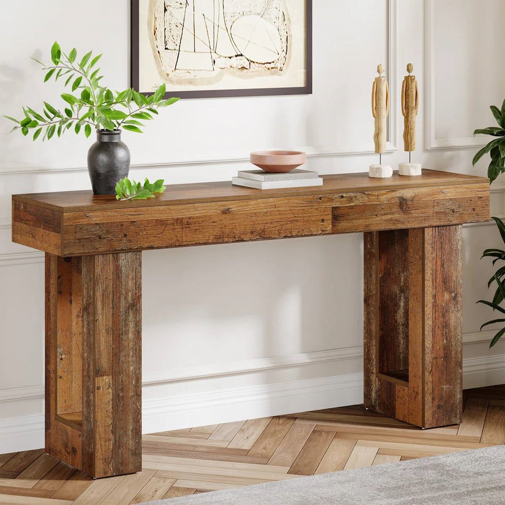 Modern Farmhouse 63-inch Entryway Console Sofa Table in Distressed Wood Finish