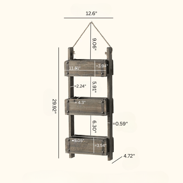 Rustic Three-Tier Wooden Wall Organizer