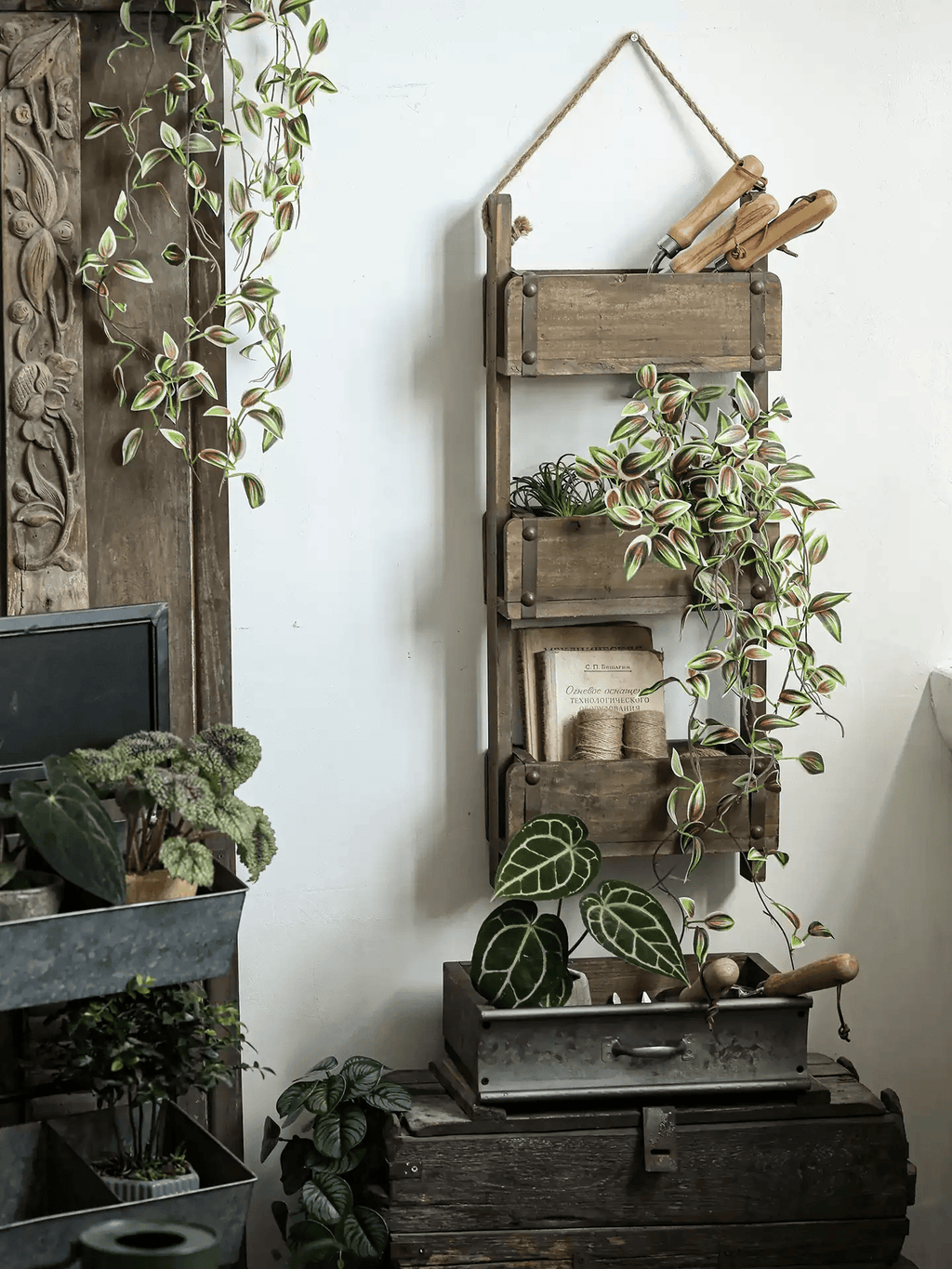 Rustic Three-Tier Wooden Wall Organizer