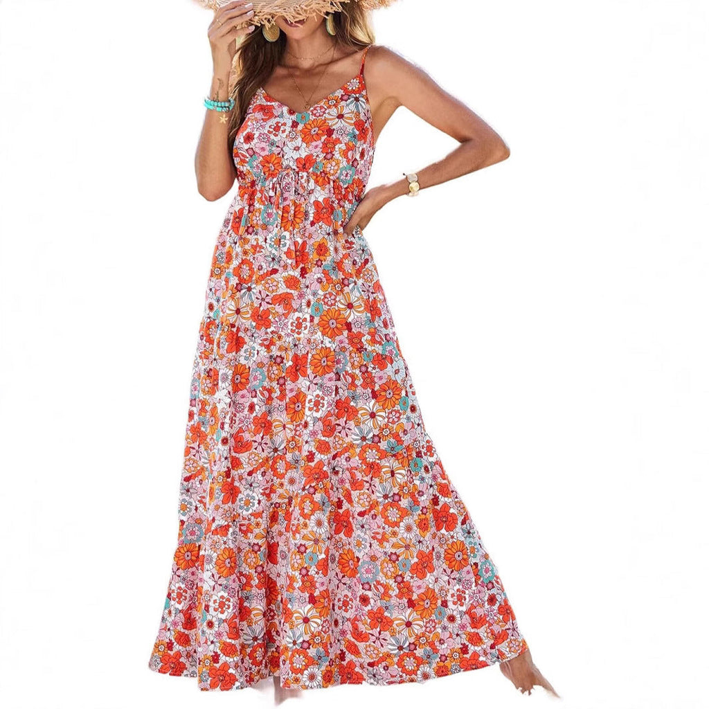 Women's Sleeveless Printed Tiered Maxi Dress