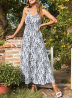 Women's Sleeveless Printed Tiered Maxi Dress