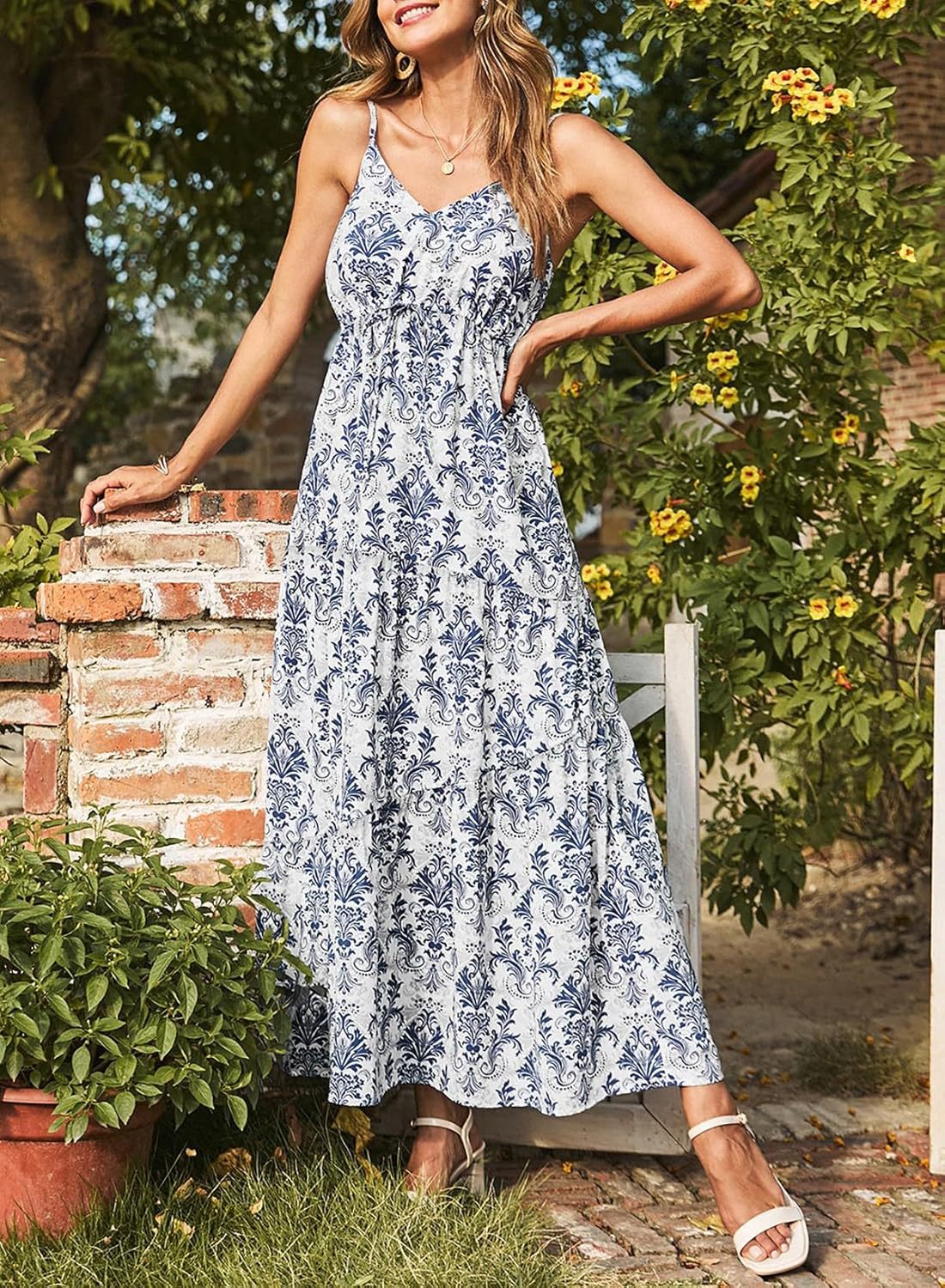 Women's Sleeveless Printed Tiered Maxi Dress