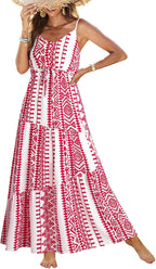 Women's Sleeveless Printed Tiered Maxi Dress