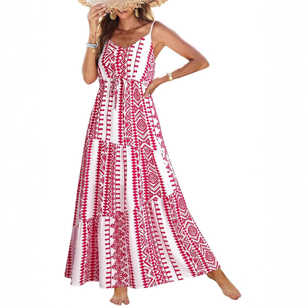 Women's Sleeveless Printed Tiered Maxi Dress