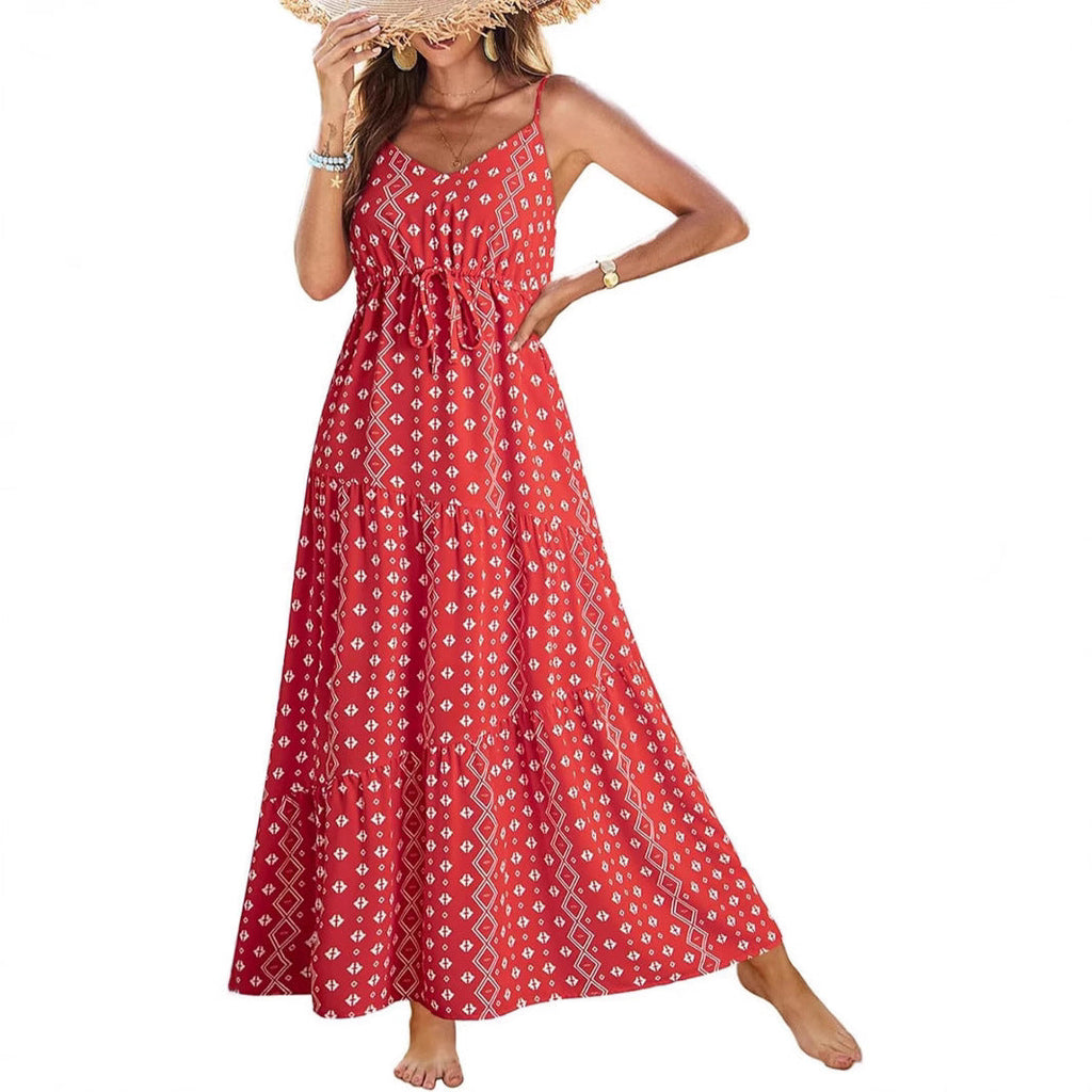 Women's Sleeveless Printed Tiered Maxi Dress