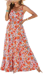 Women's Sleeveless Printed Tiered Maxi Dress