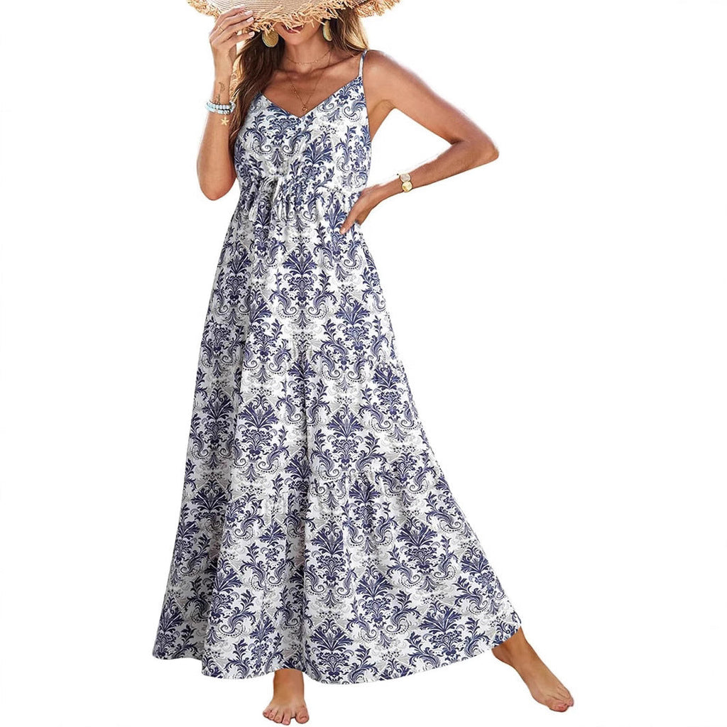 Women's Sleeveless Printed Tiered Maxi Dress