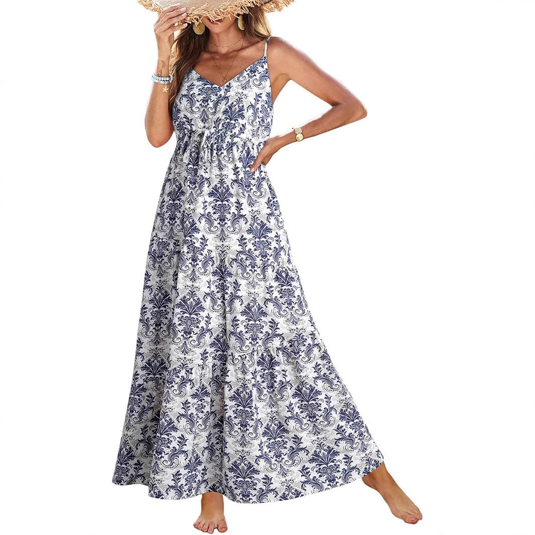 Women's Sleeveless Printed Tiered Maxi Dress