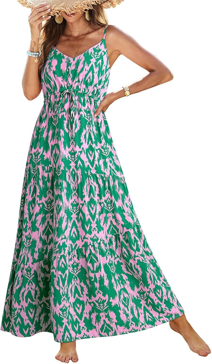 Women's Sleeveless Printed Tiered Maxi Dress