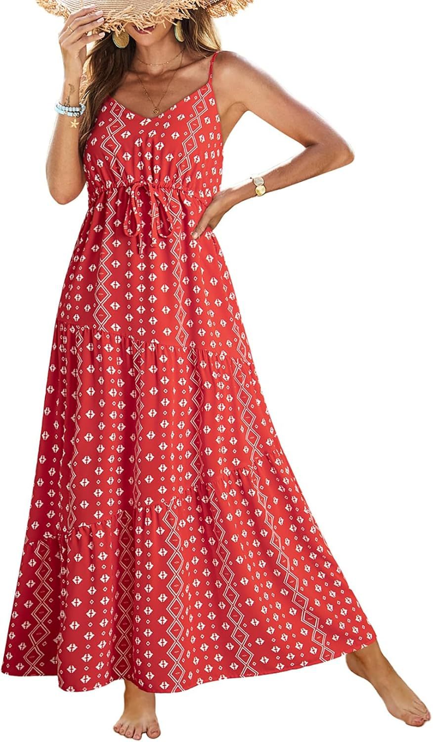 Women's Sleeveless Printed Tiered Maxi Dress