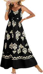 Women's Sleeveless Printed Tiered Maxi Dress