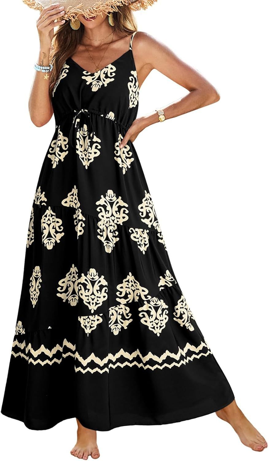 Women's Sleeveless Printed Tiered Maxi Dress