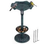 Pedestal Birdbath and Feeder with Solar Light - Lotus Leaf