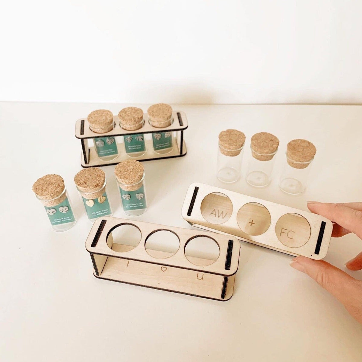 Custom Etched Propagation Stand + 3 Set Tiny Houseplant Earring Studs