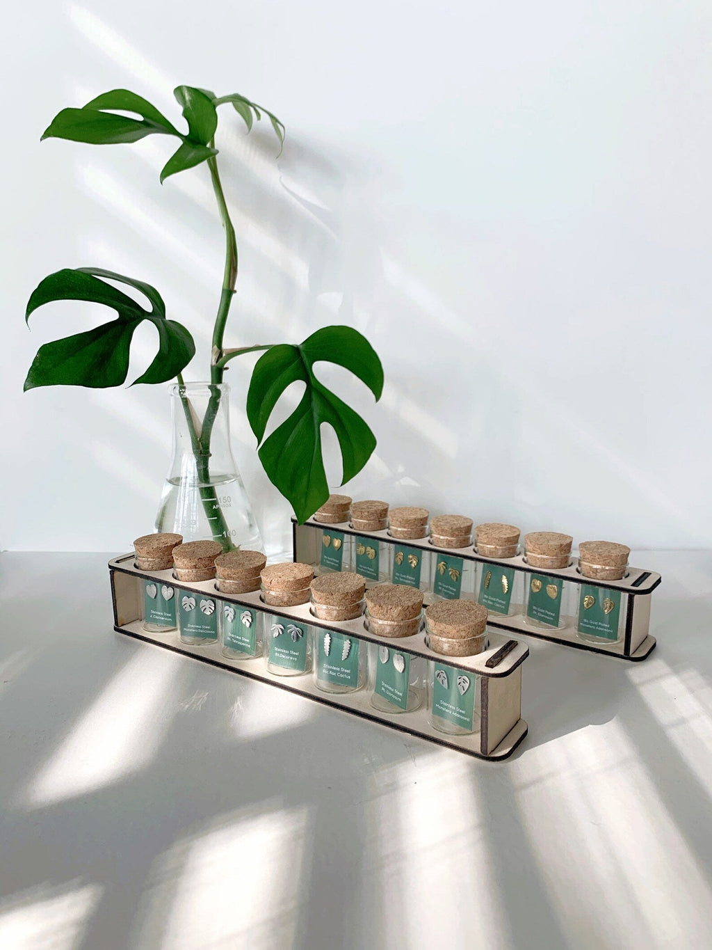Custom Etched Propagation Stand + 3 Set Tiny Houseplant Earring Studs