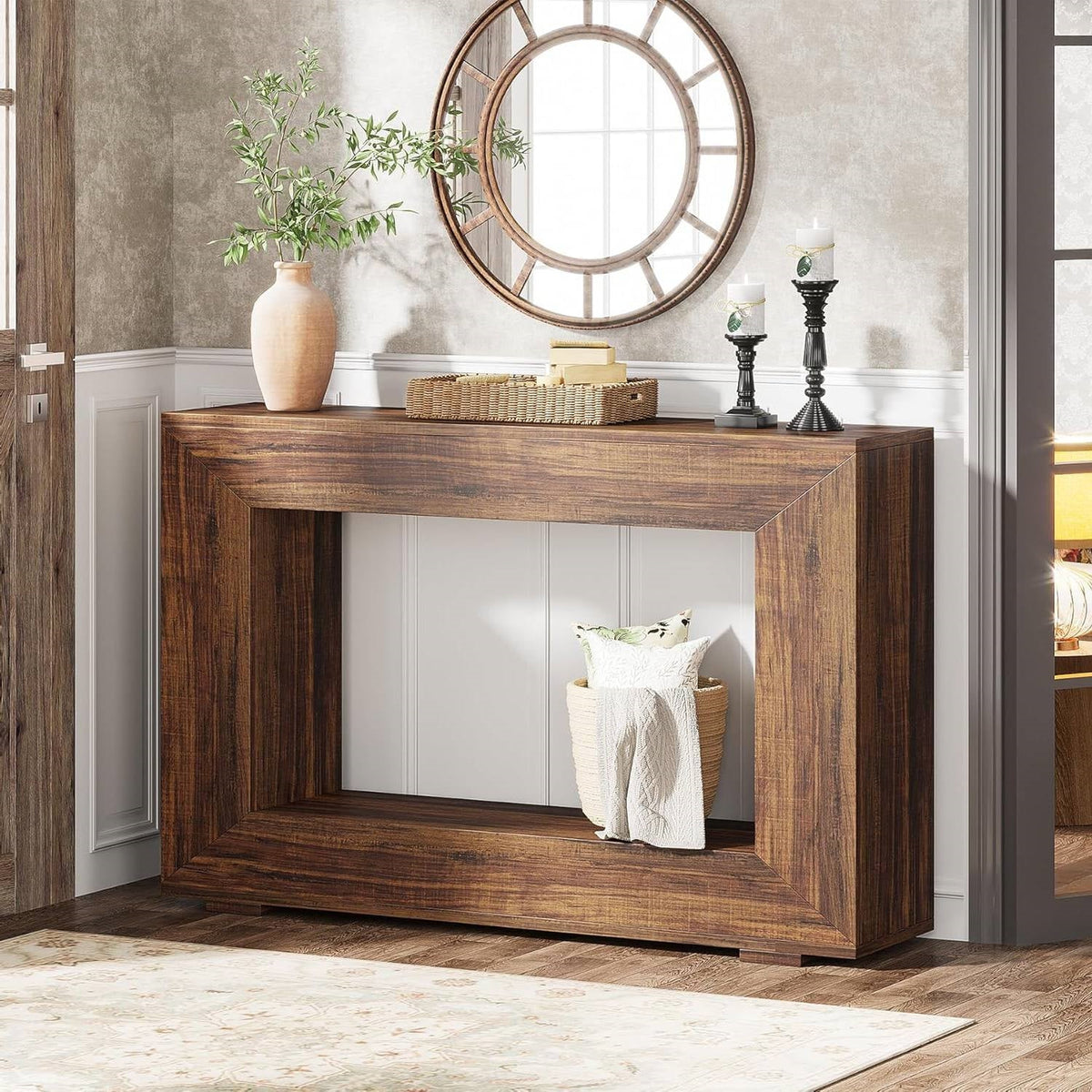 Modern Farmhouse 47-inch Long Entryway Console Table in Rustic Brown Wood Finish
