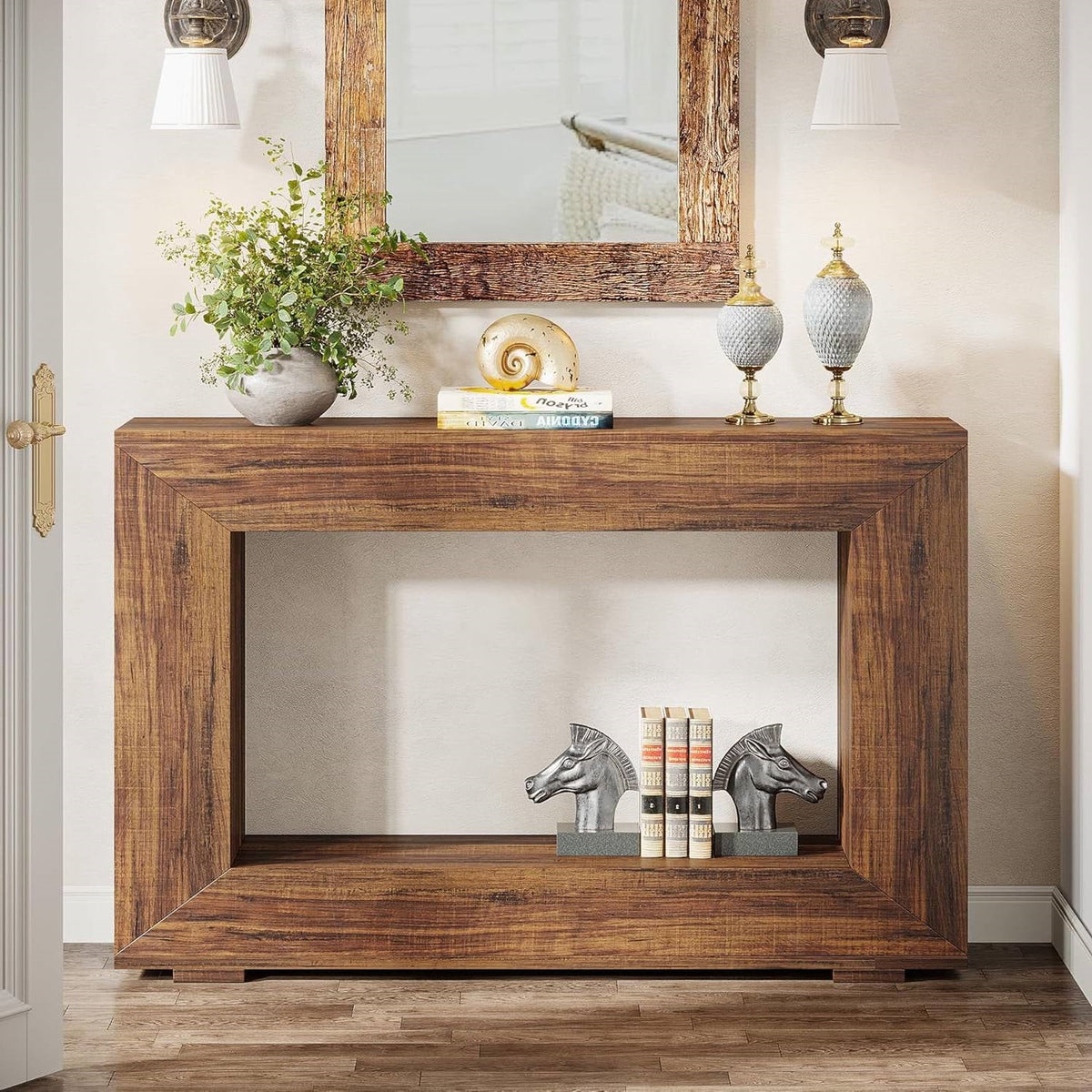Modern Farmhouse 47-inch Long Entryway Console Table in Rustic Brown Wood Finish