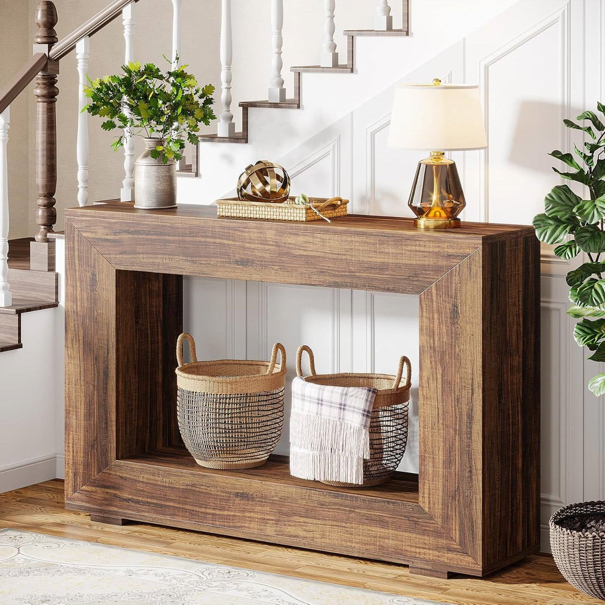 Modern Farmhouse 47-inch Long Entryway Console Table in Rustic Brown Wood Finish