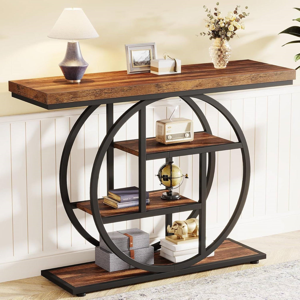 Modern Industrial 41-inch Long Narrow Entryway Foyer Console Table with Shelves