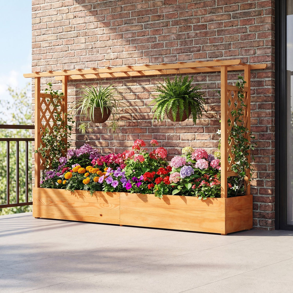 Raised Garden Bed Planter Box with Lattice Trellis Drainage Holes — product image