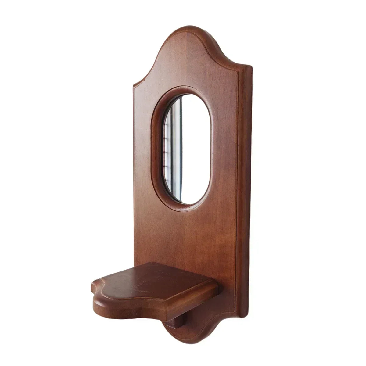 Vintage Wall Mirror with Shelf Solid Wood Aromatherapy Candlestick Holder Hanging Decor for Cafe Decorative Wall Rack