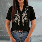 Women's Floral Embroidered Short-Sleeve Blouse