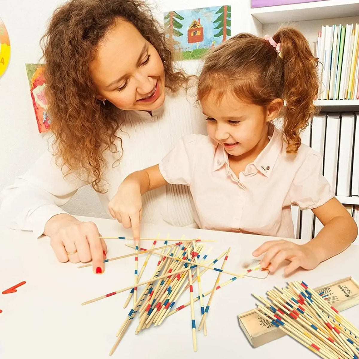 Classic Wooden Pick-Up Sticks Game – 31-Piece Kids Learning Toy & Family Party Game