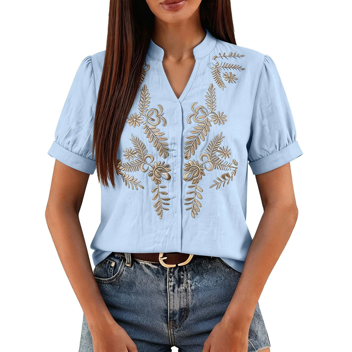 Women's Floral Embroidered Short-Sleeve Blouse — product image