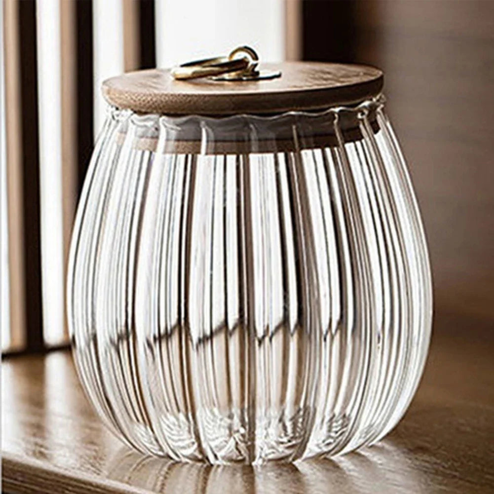 Food Container Kitchen Storage Bottles Jar Glass Airtight Canister Grains Tea Coffee Beans Grains Candy Jars Wood Lid Containers