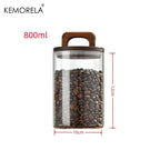 Wood Lid Glass jar Airtight Canister Food Container Tea Coffee Beans Kitchen Storage Bottles Jar Sealed Grounds Candy Jar