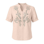 Women's Floral Embroidered Short-Sleeve Blouse