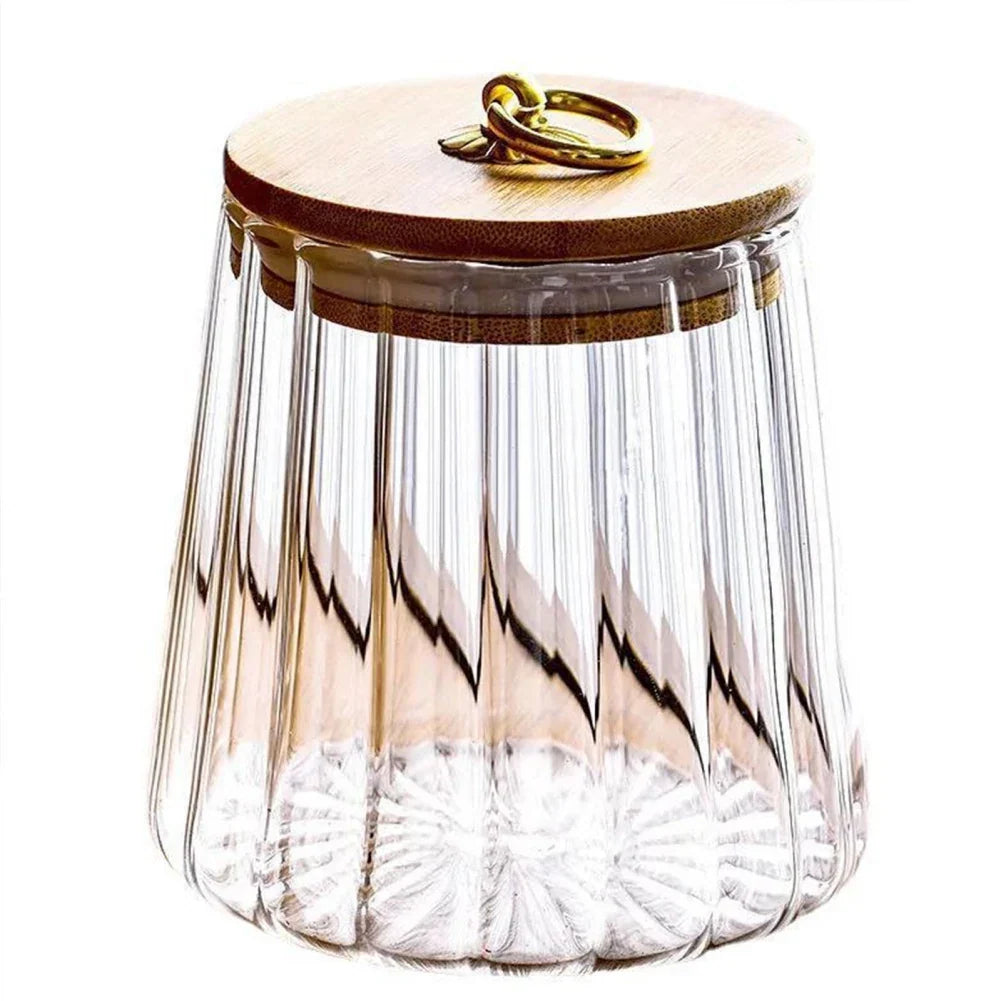 Food Container Kitchen Storage Bottles Jar Glass Airtight Canister Grains Tea Coffee Beans Grains Candy Jars Wood Lid Containers