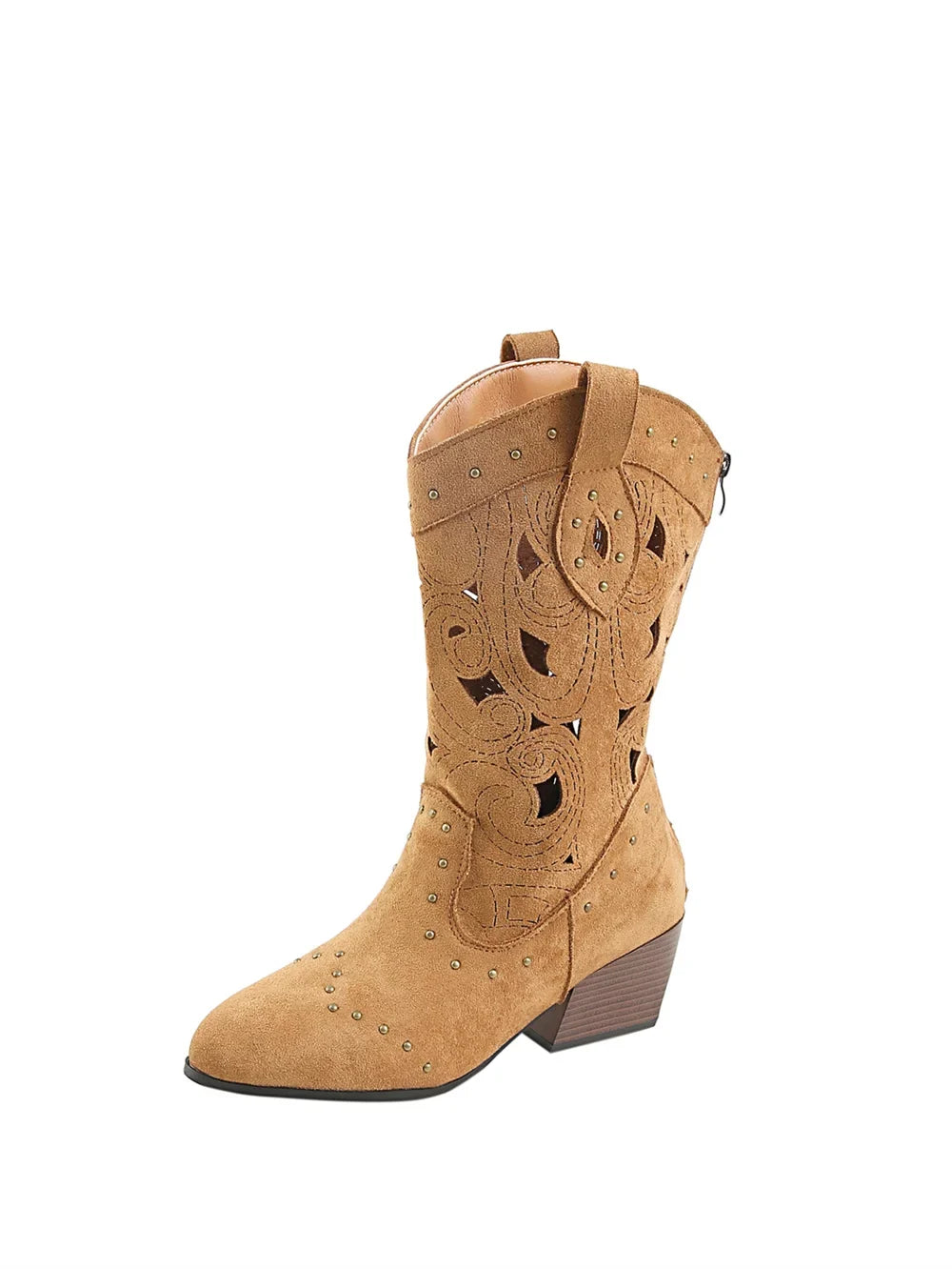 Women's Western Cutout Cowboy Boots – Vegan Suede & Rivet Detail