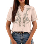 Women's Floral Embroidered Short-Sleeve Blouse